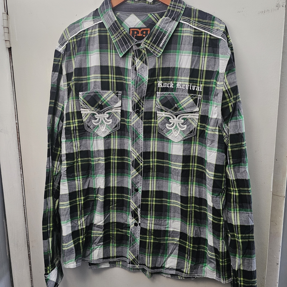 Rock Revival Green and Black Casual Button Down Shirt
